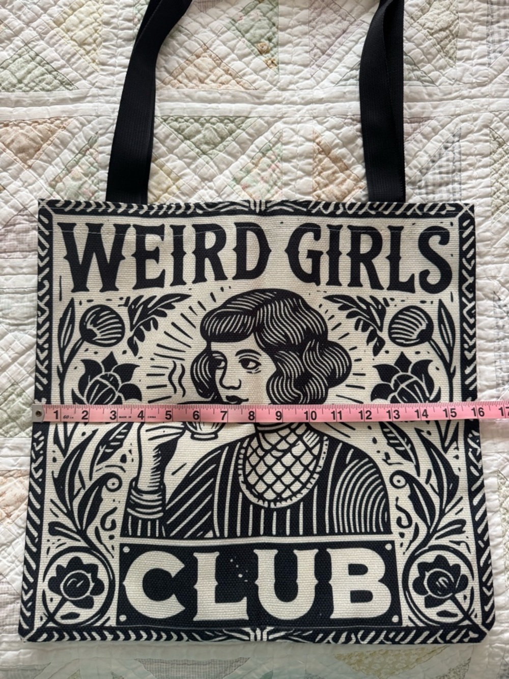 Weird Girls Club Canvas Tote Bag Black Cream Bookish Feminist Literary Aesthetic - Picture 4 of 7